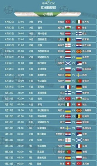 2021年欧洲杯八分之一决赛赛程的简单介绍