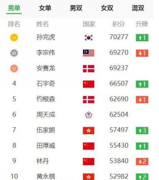 羽毛球世界排名男单(羽毛球世界排名男单中国)